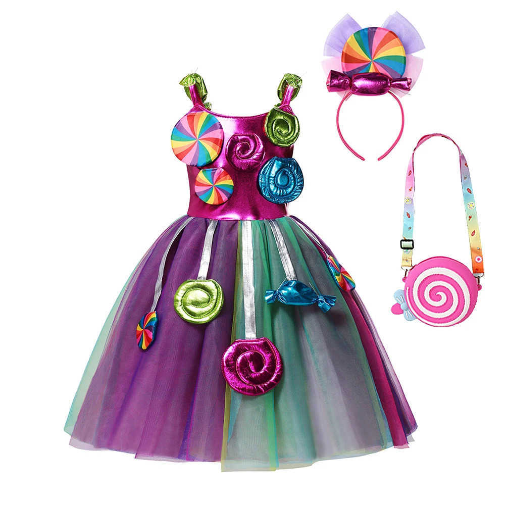 Disney Rainbow Lollipop Girls Dress Sweet Purim Festival Celebrate Costume Fancy Carnival Children Vestidos Princess Cosplay Outfits X250408