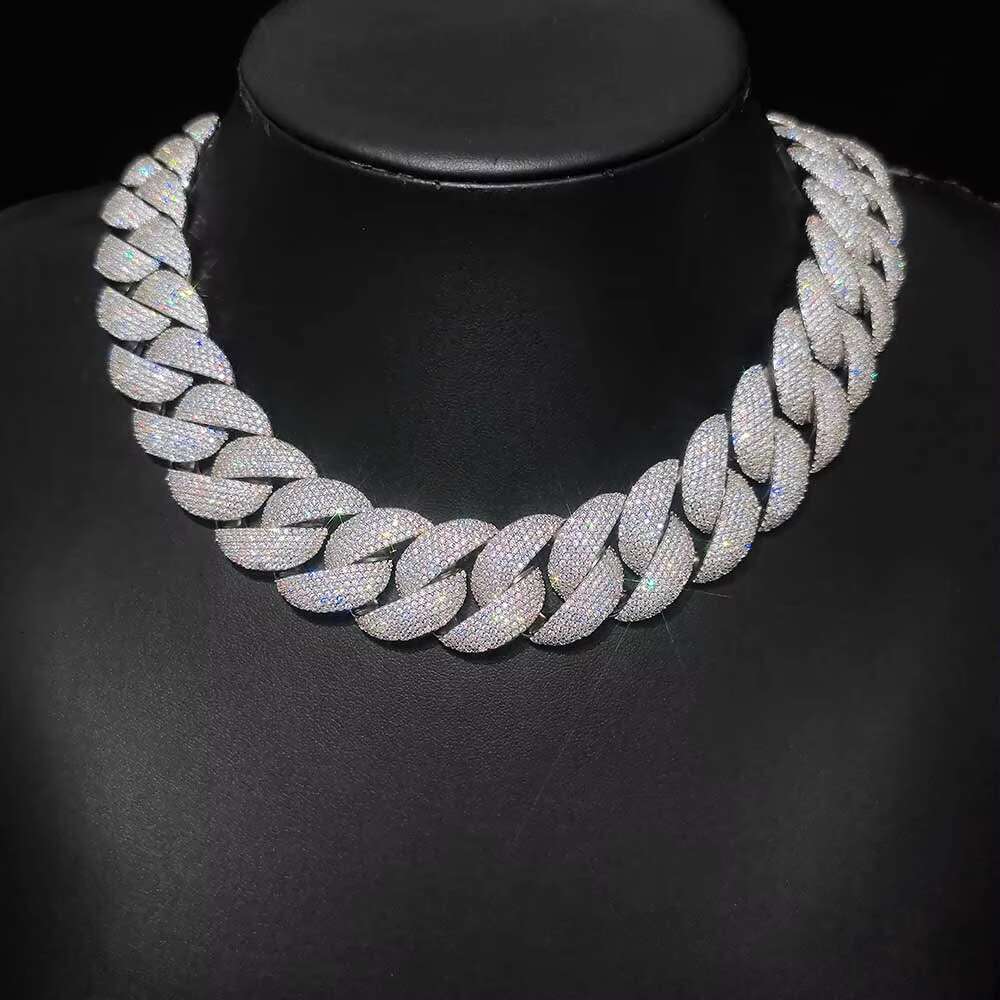 NUOYA 24mm VVS Moissanite Necklace Boutique Jewelry Pure Sier All Ice Out Cuban Women's Chain