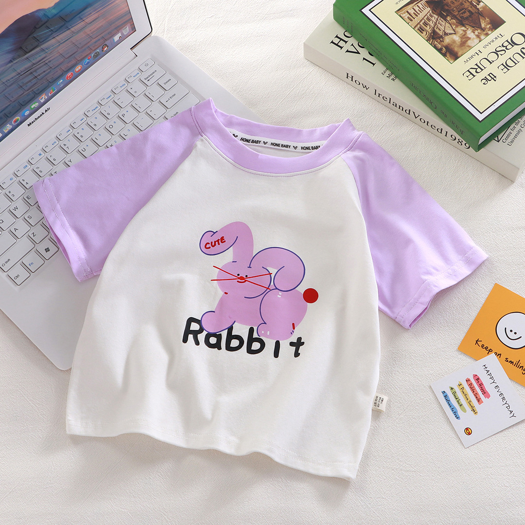 Ddmyshoesvip New Children S Short Sleeved T Shirt Baby Pure Cotton Raglan Sleeves Loose Cartoon Casual Top Summer