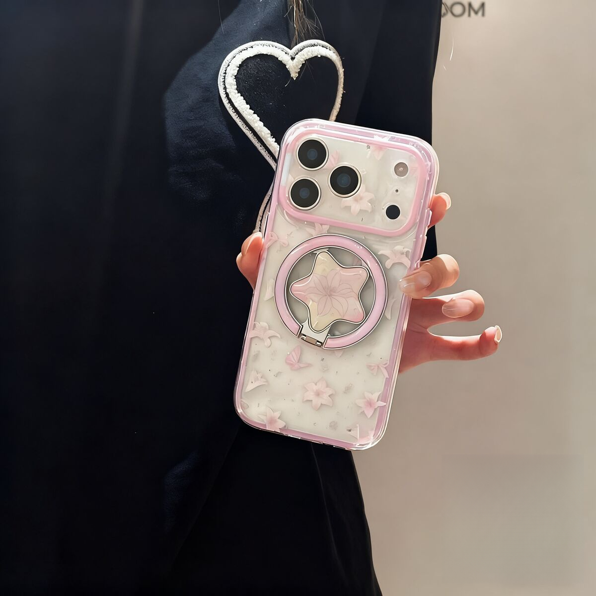 Magnetic Flower Five-pointed Star Stand Phone Case Compatible With iphone 17/16 Pro Max 2-in-1 Cartoon 15/14 Pro Shockproof