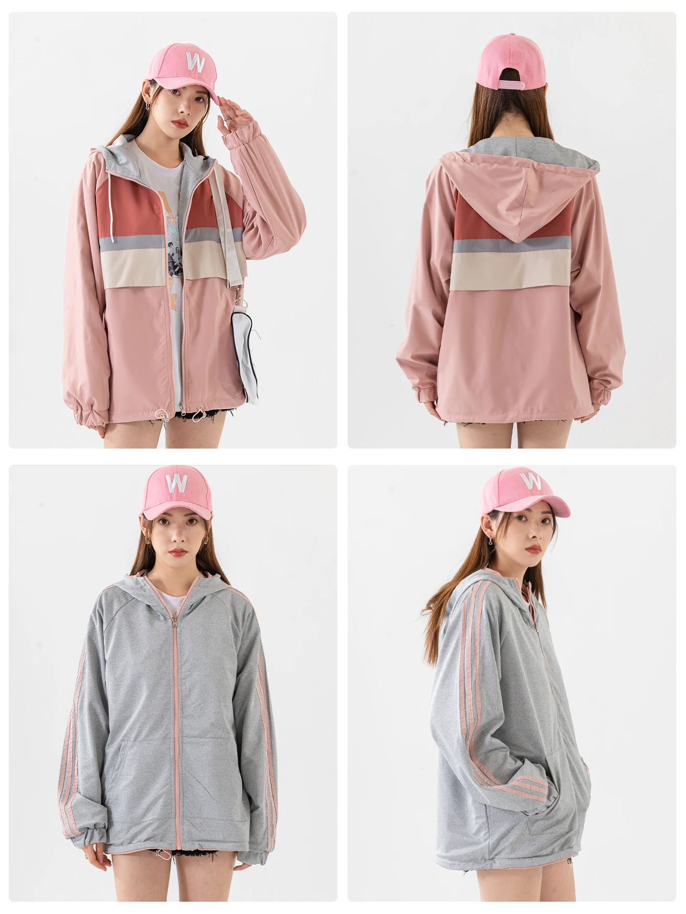 Womens reversible waterproof jacket lightweight outdoor windproof with hood and pocket used for hiking camping 250407