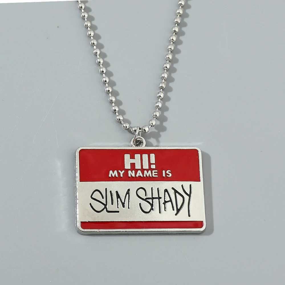 Cool Hi My Name Is Slim Shady Square Pendant Necklaces for Men Boys Personzed Accessory Bead Chain Jewelry Gifts for FriendsC250407