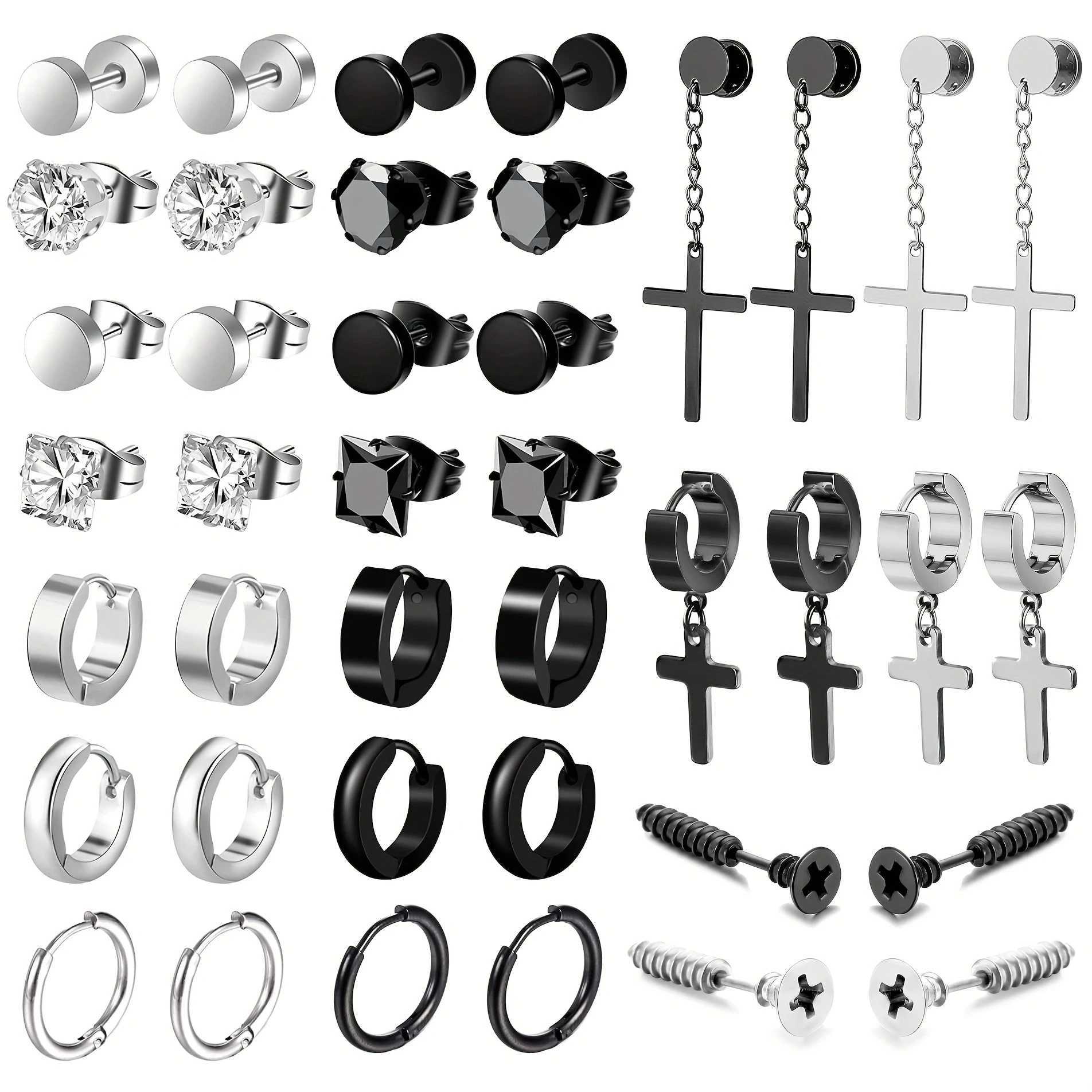 40Pcs Fashion Retro Stainless Steel Earring SetCubic Zirconia Tragus Spiral Ear Cartilage Hypoallergenic Piercing JewelryC250407
