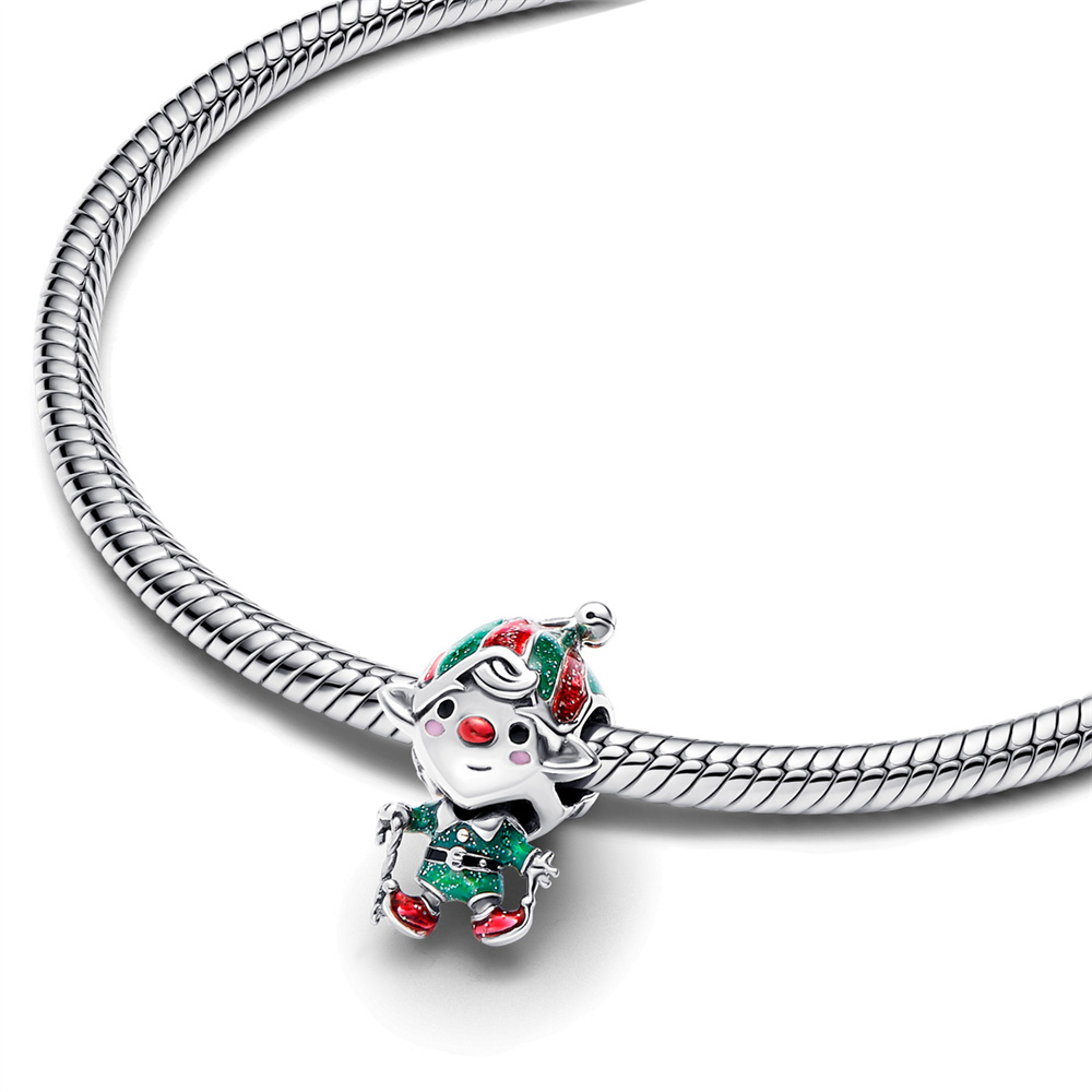 FewDook New Year 2025 Christmas Series Reindeer Elf Bell Wreath Murano Glass Bead Fit Pan Charms Bracelets Making X-mas Fashion Jewelry Gift DIY