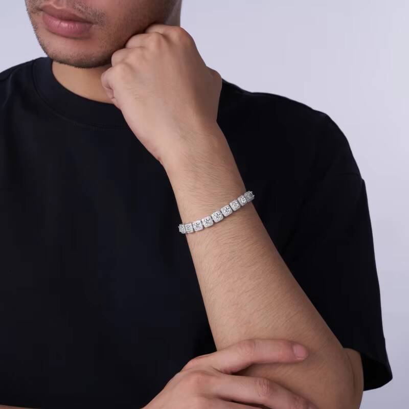 White Color 20cm Length S925 Silver Rhodium Plated Bracelet Round Moissanite Tennis Chain Bracelet Women Jewelry Bracelet