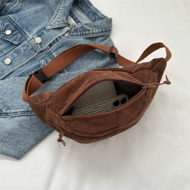 Corduroy Womens Waist Bag Canvas Student Shoulder Cross Chest Bag 2024 Fanny Pack Fashion Mobile Banana Womens Waist Bag Z250407
