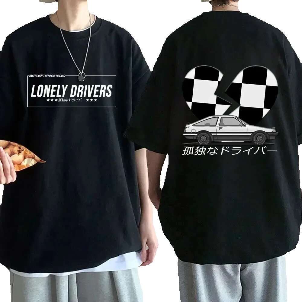 Anime Drift AE86 Initial D Double sided Round Neck Short Sleeve Summer Casual Unisex R34 Horizon GTR JDM Manga T-shirt