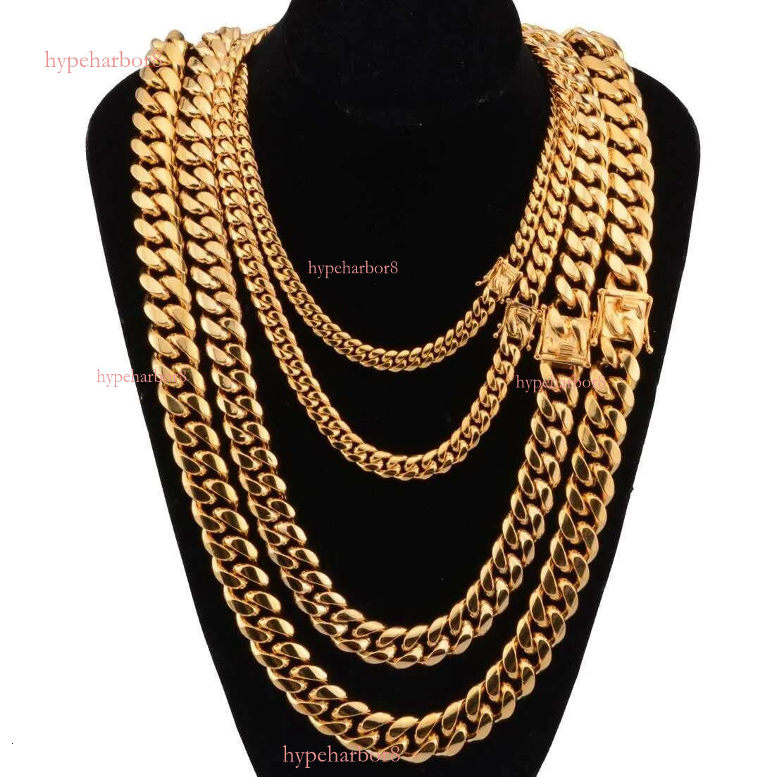 Cuba gold faucet buckle stainless titanium steel density 8mm/10mm/12mm/14mm/16mm Miami Cuban k Stainless Steel Mens Gold Chains