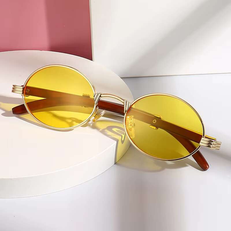 Multiple Colors Unisex High Quality Wood Grain Color Retro Oval Frame Sunglass for Men Women