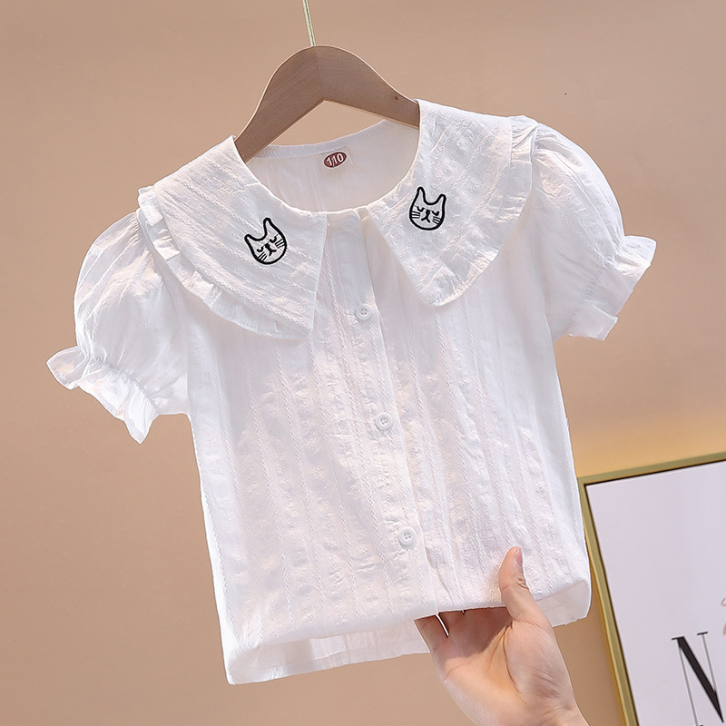 Ddmyshoesvip New Girls Short Sleeved Summer Korean Version Doll Collar Top With Trendy Bubble Sleeves Children S White Shirt