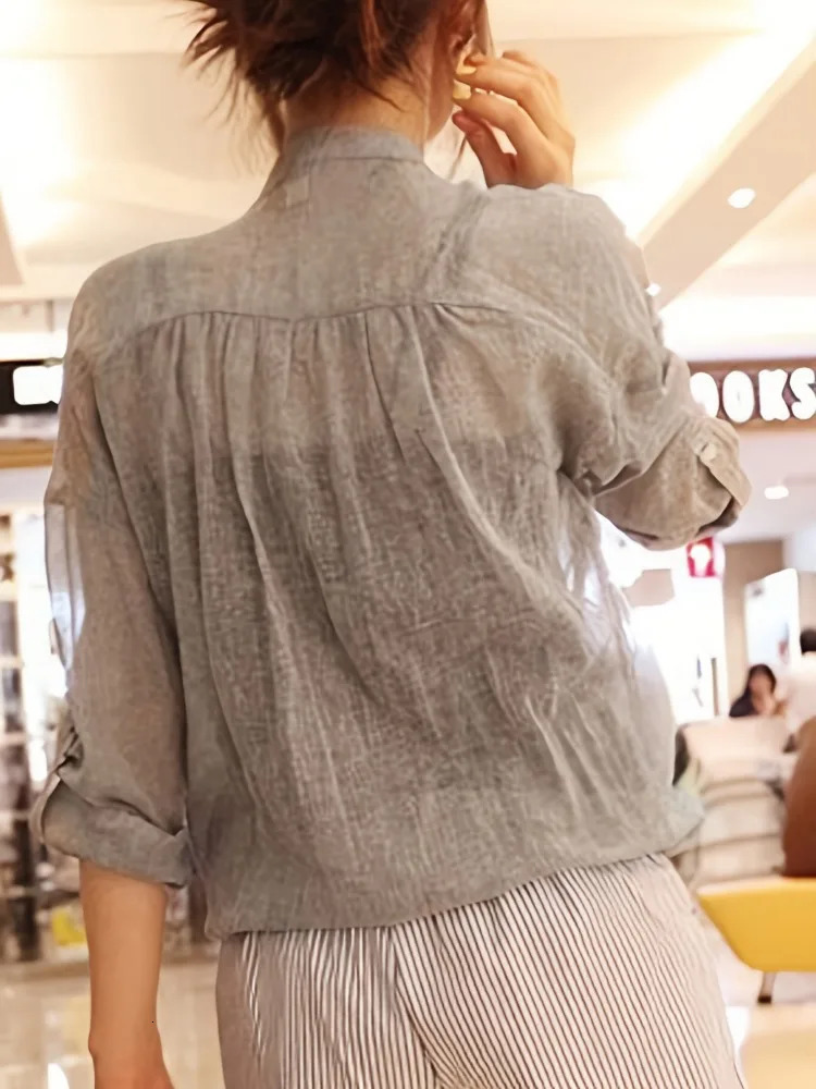 Elegant Feminine Shirts Cotton Linen Large Size Blouses Fashion Woman Vintage Blouses Summer Korean Style Clothes 250408