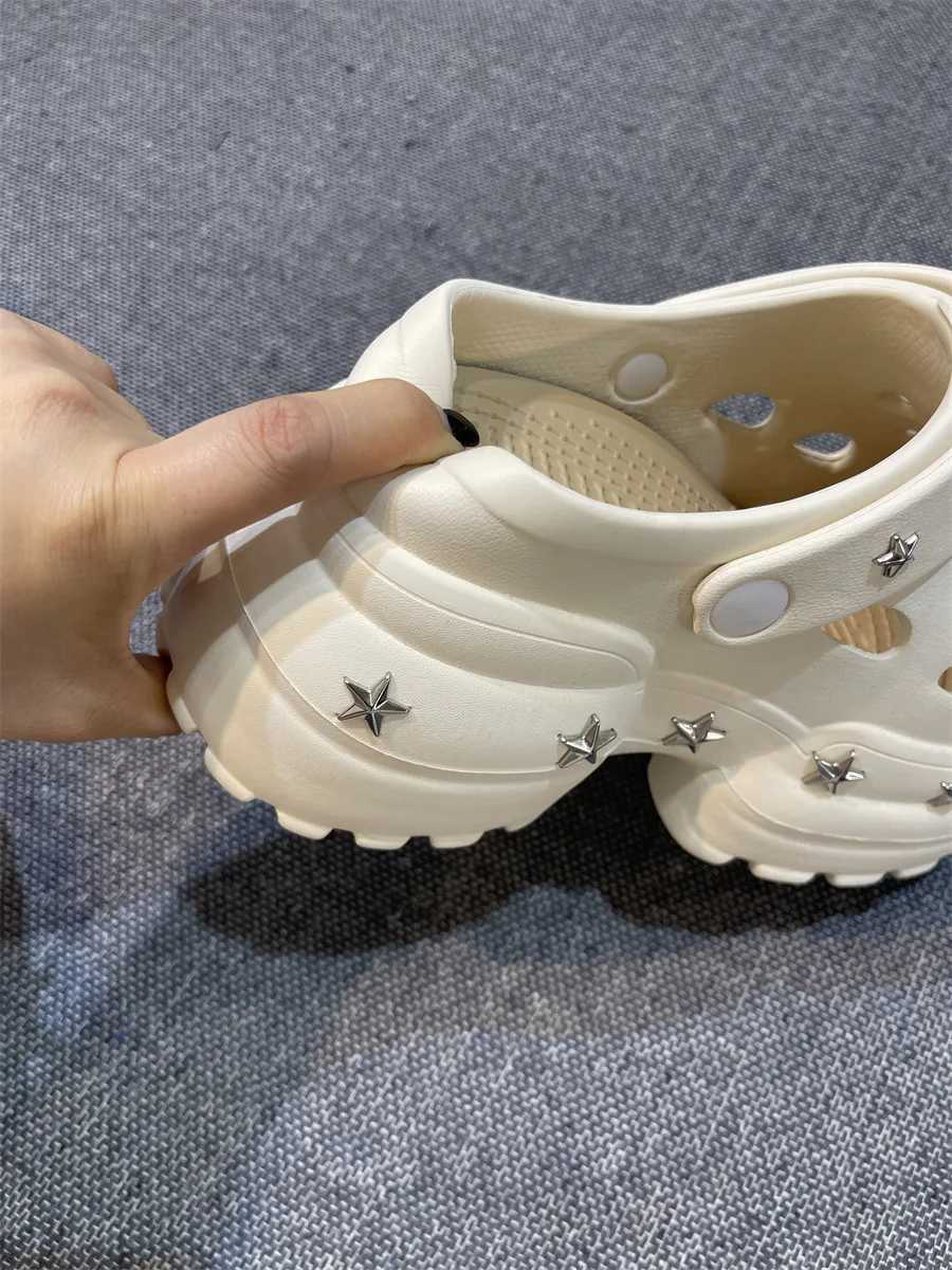 Womens Summer Sandals 10cm High Thick High Heels with Star Charm Garden Shoes Waterproof Beach Pool Sandals Mule SlippersXJ250407