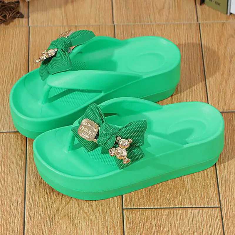 Pink platform slider for women Eva thick bottom slider with bow flap summer home flap for women N-Slip beachXJ250407