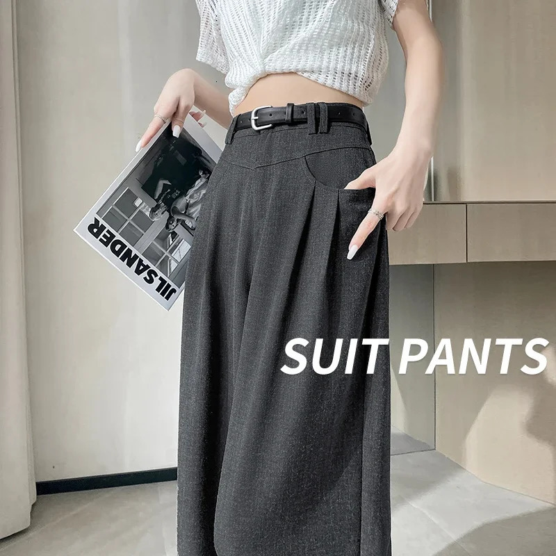 Spring and summer black set rabbit pants womens fashionable elastic high waist casual Trouser solid office 250407