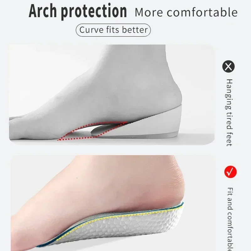 Memory Foam Height Increase Insoles for Men Women Shoes Flat Feet Arch Support Orthopedic Insoles Sneakers Heel Lift Shoe Pads 250408