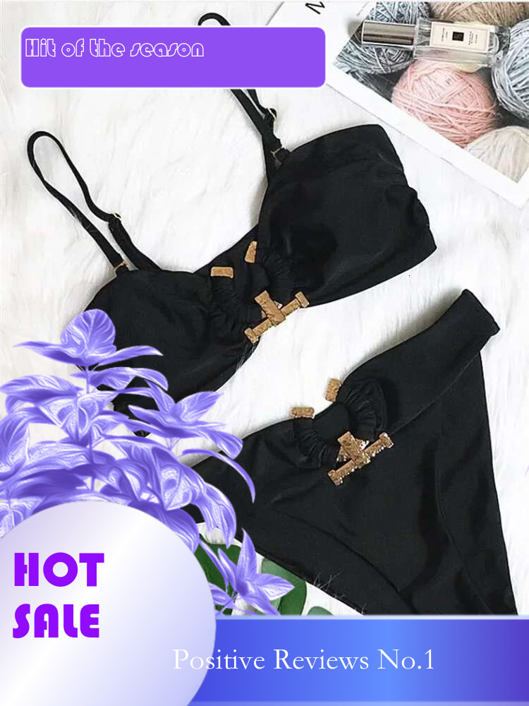 Dongdumaoyi Sexy Black Bikini Women Bandeau High Cut Push Up Padded Luxury Solid Rhinestone Swimwear Brazilian Bathing Suit Swimsuit