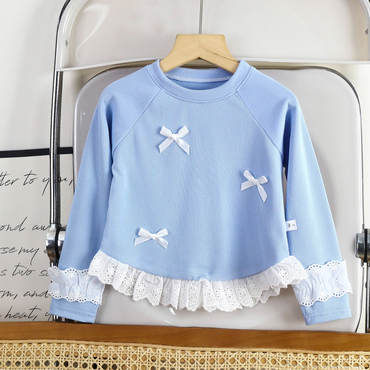 Ddmyshoesvip Girls Long Sleeved T Shirt New Style Bow Lace Western Korean Spring And Autumn Bottom Shirt Children S Clothing