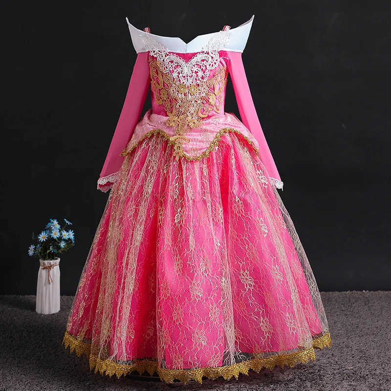 Disney Luxury Girls Princess Costume Ball Gown Dress Fancy Birthday Carnival Party Off Shoulder Golden Applique Children Outfits Dress X250408