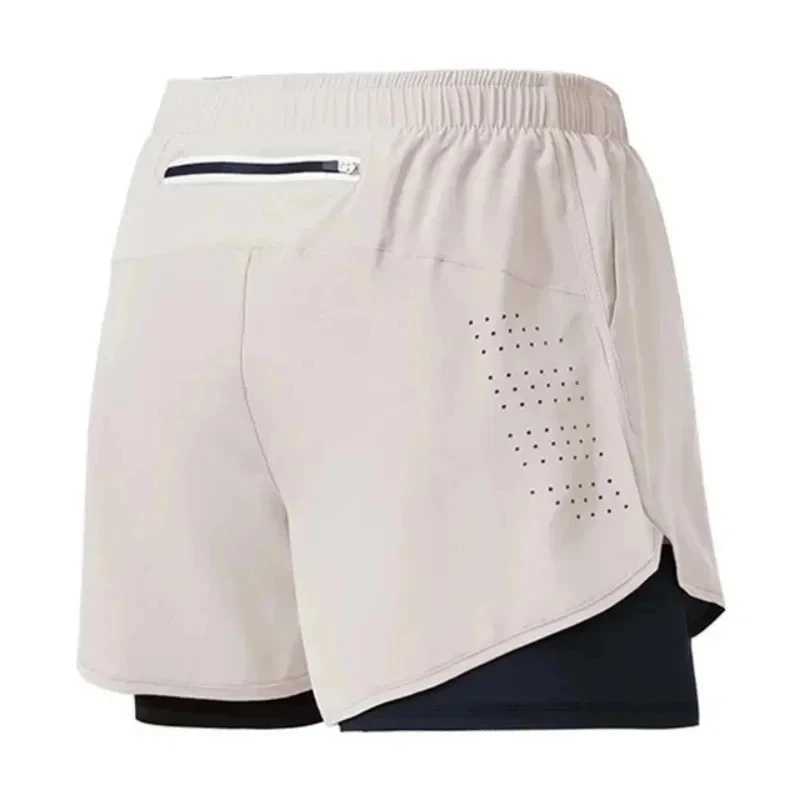 Mens fitness built-in pocket sports shorts summer 2-in-1 quick drying gym beach shorts running double-layer outdoor sports pantsXJ250407
