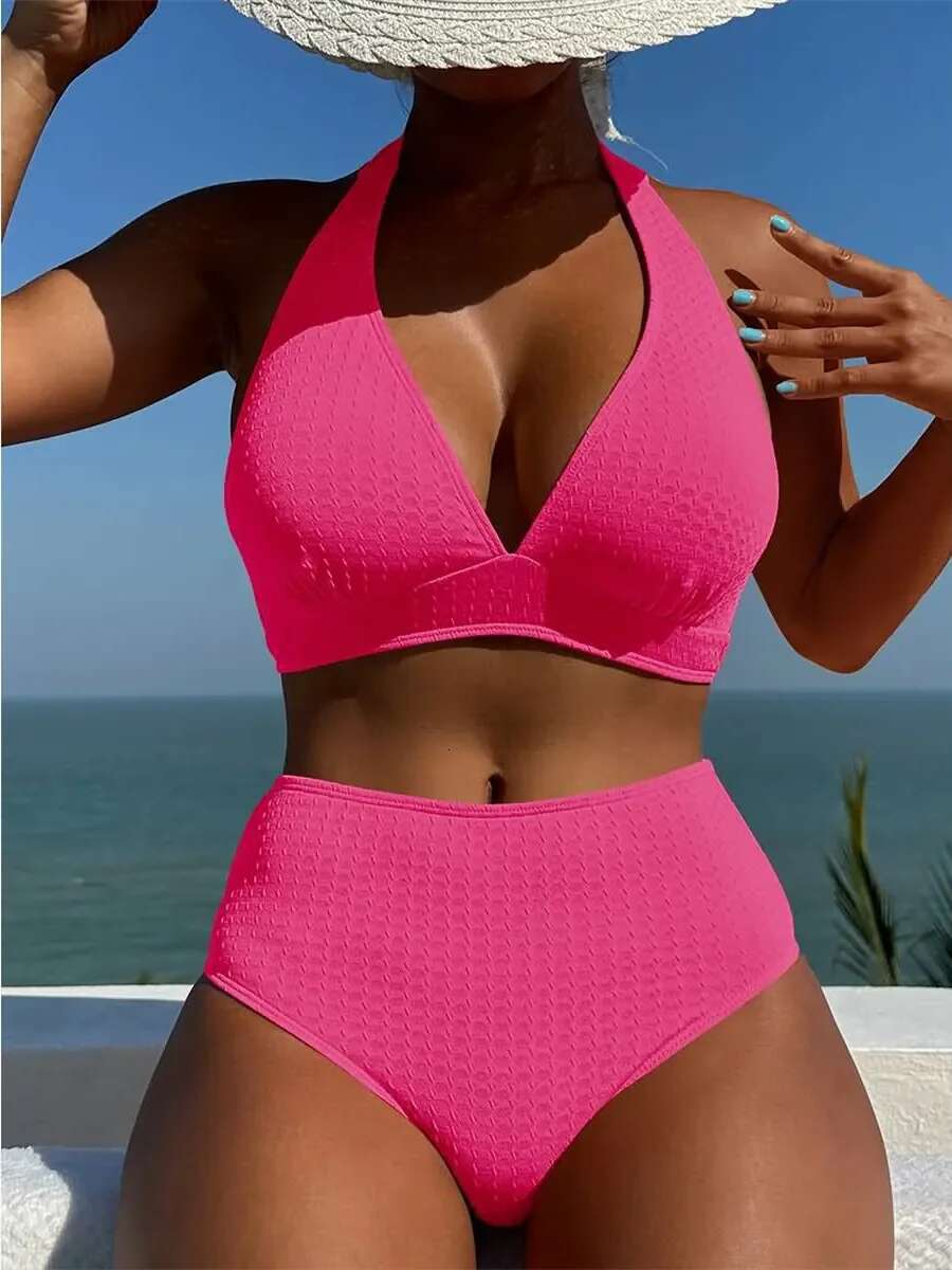 Dongdumaoyi Sexy V Neck Bikini Set High Waist Swimsuit Women Orange Black Push Up Rib Swimwear Summer Bathing Suit Bikinis Beachwear