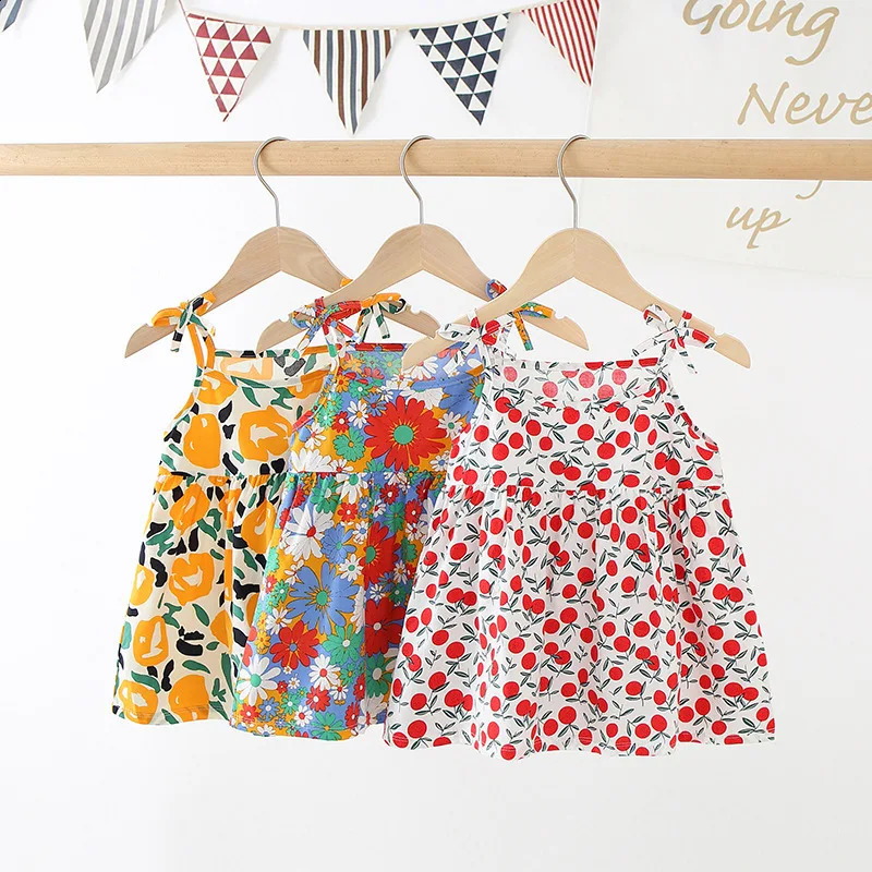 Girl Dress Cotton Summer Crushed Flower Kids Clothes Children Flower Dresses Sleeveless Princess Party Outfit Kids Clothing 250408