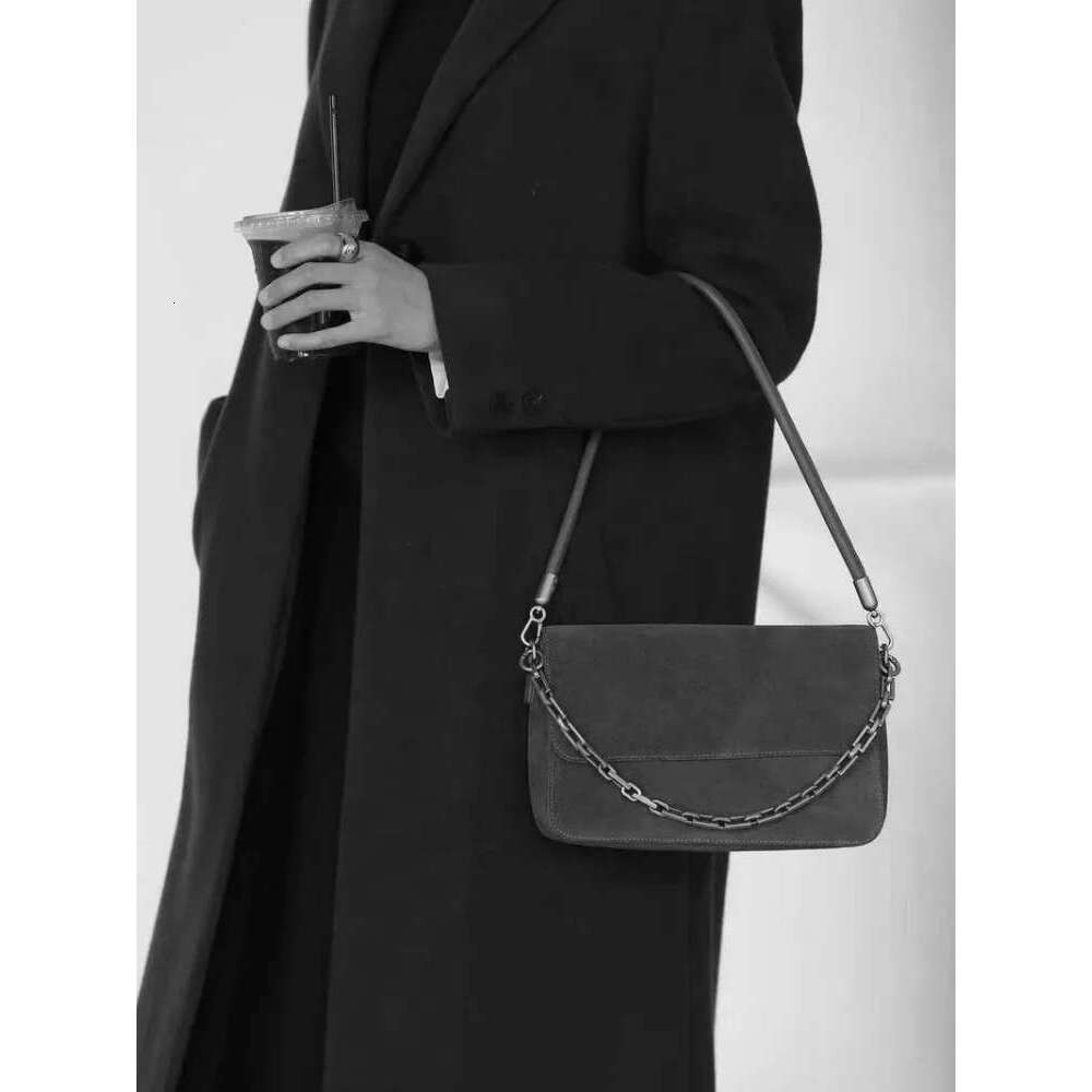 Ins Chic Niche Stylish Small Nubuck Flap Crossbody Matte Suede Leather Women Shoulder Bag 2 Straps Autumn Daily-Use Purse