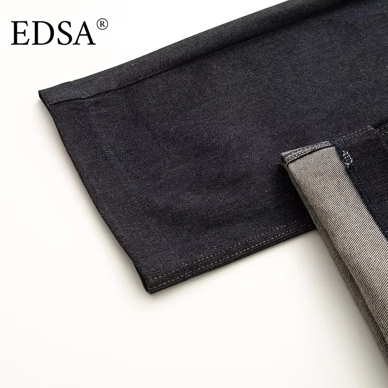 EDSA Womens Dark Blue Jeans Straight Leg Casual Denim Pants Four Seasons Street Clothing 250407