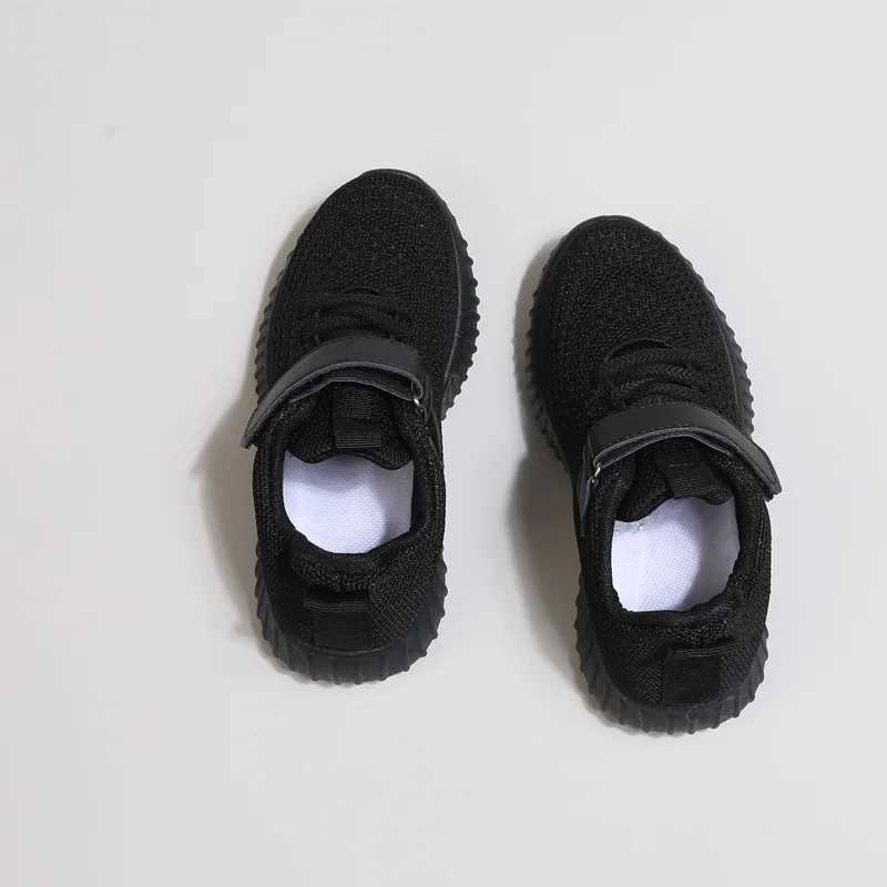 Childrens breathable simple boys sports shoes solid color black beige school shoes suitable for girls hook and loop childrens shoes W250407