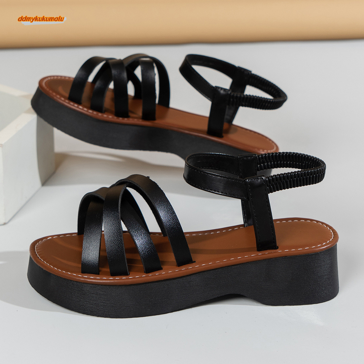 Cool thick soled cross 2025temu summer plus size women's new decorative sandals simple ddmykukumalu ddmykukumalu