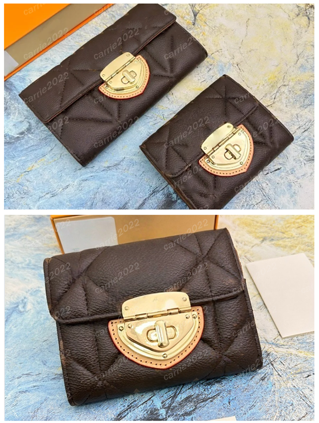 7A 63799 Ladies Fashion Casual short wallet Designer Leather Compact S-lock Short Coin Purse Credit Card Holders Key Pouch Wallet 66556 Brown flower color hot sell