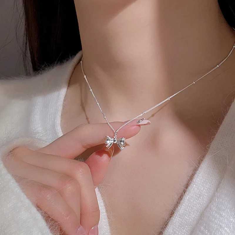 1PC Trendy Bowknot Necklace Silver Color Clavicle Chain for Women Elegant Vintage Sweet Bow Choker Necklace Party Jewelry GiftsC250407