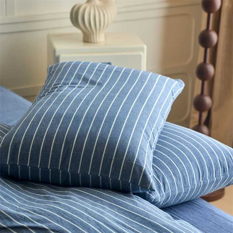 Luxury 100% pure cotton striped 3-piece down duvet cover set (1-piece set+2-piece set) yarn dyed soft bedding multiple sizes X250408
