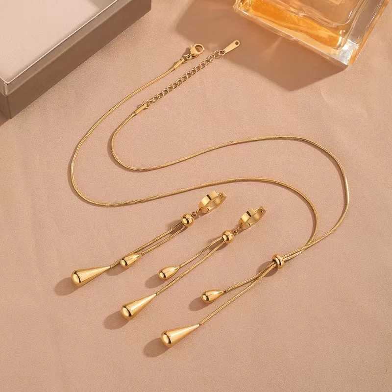 316L Stainless Steel New Fashion Exquisite Jewelry Pulling Adjustment Droplet Charm Chain Necklace Womens Earrings Y250408