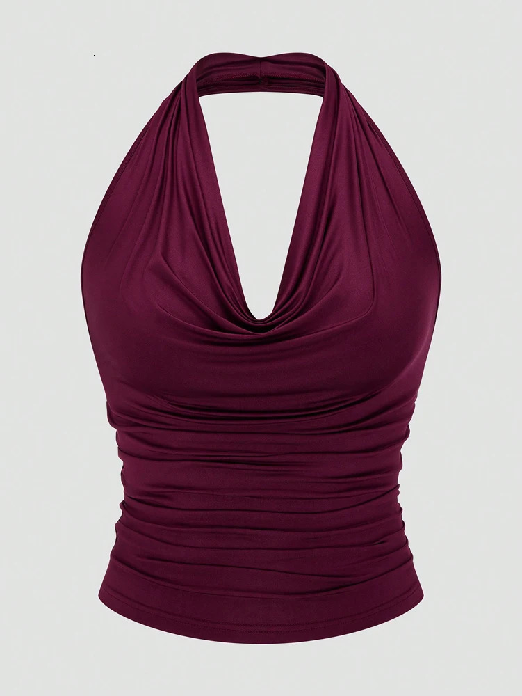Plus Size Ms. Burgundy Sexy Romantic Urban Woman Sleeveless Neck Swing Neck Top Split Half Skirt Long Skirt Two Piece Set 250408