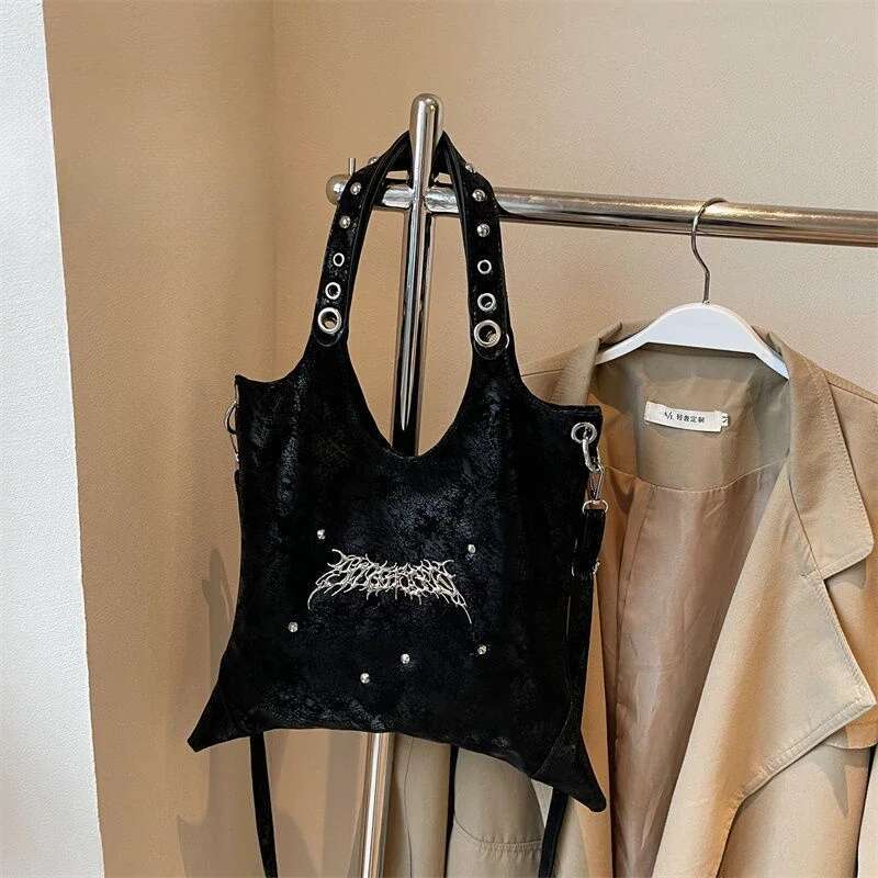 Y2k Aesthetic Punk Gothic Shoulder Underarm Bag Korean Women Fashion Trendy Handbags Streetwear Casual Design Tote Bags