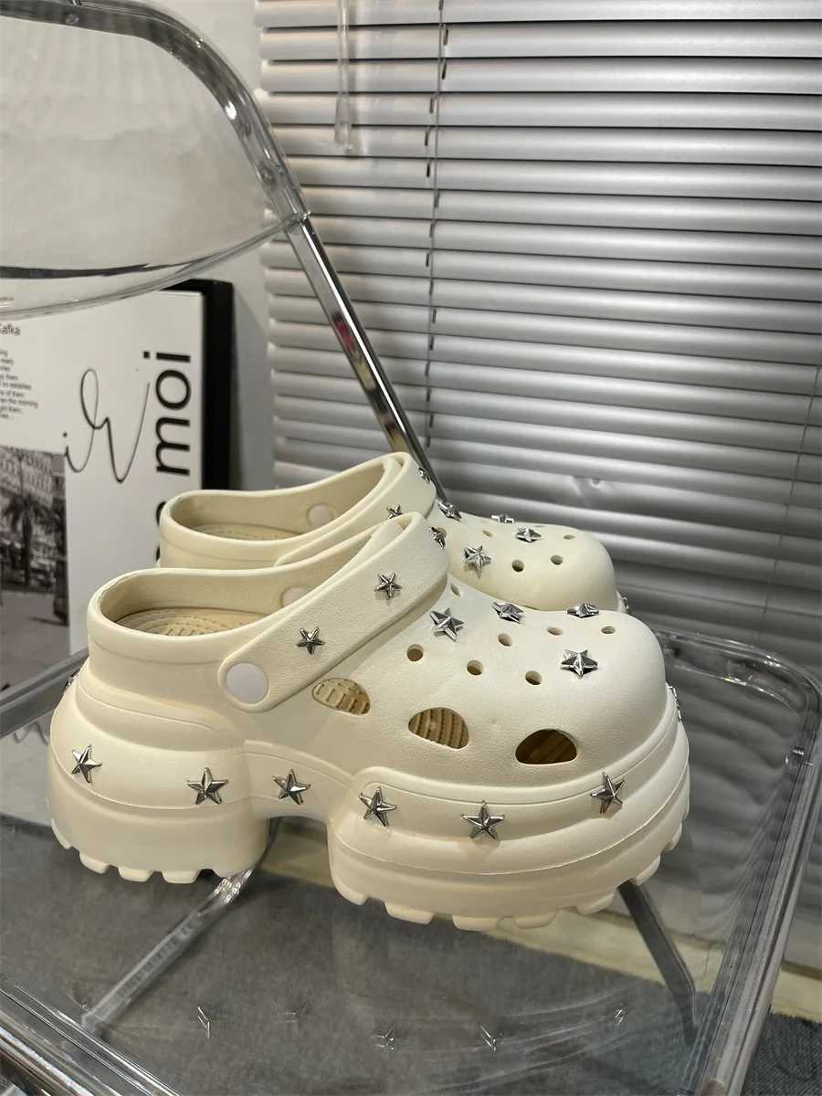 Womens Summer Sandals 10cm High Thick High Heels with Star Charm Garden Shoes Waterproof Beach Pool Sandals Mule SlippersXJ250407