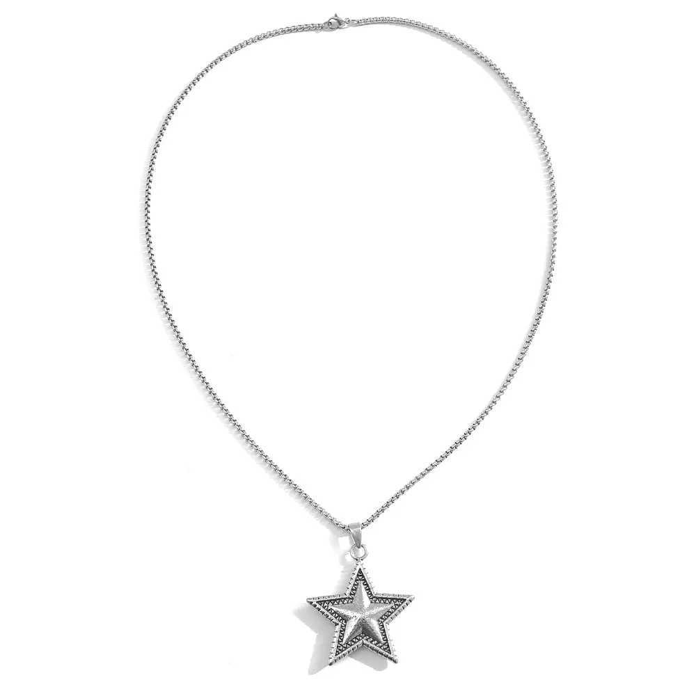 New Fashion Creative Simple Hip Hop Boy Temperament Trendy Brand Casual Personty Punk Five Pointed Star NecklaceC250407