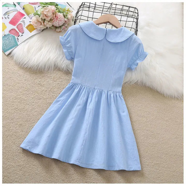 2025 teenager Summer Kids girls bow Fold Dresses Formal Princess Children braces maid skirt party 4 8 9 5 6 10 12 13 Years 250408