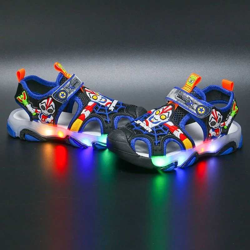 2024 childrens outdoor sports LED illuminated sandals boys summer sports shoes baby lights casual beach soft soled childrens shoes W250407