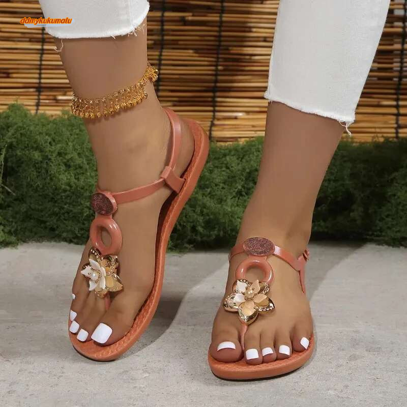 Summer New Bohemian Sandals Light Flat Open-toed Rhie Beach Non-slip Wear Women's Shoes ddmykukumalu