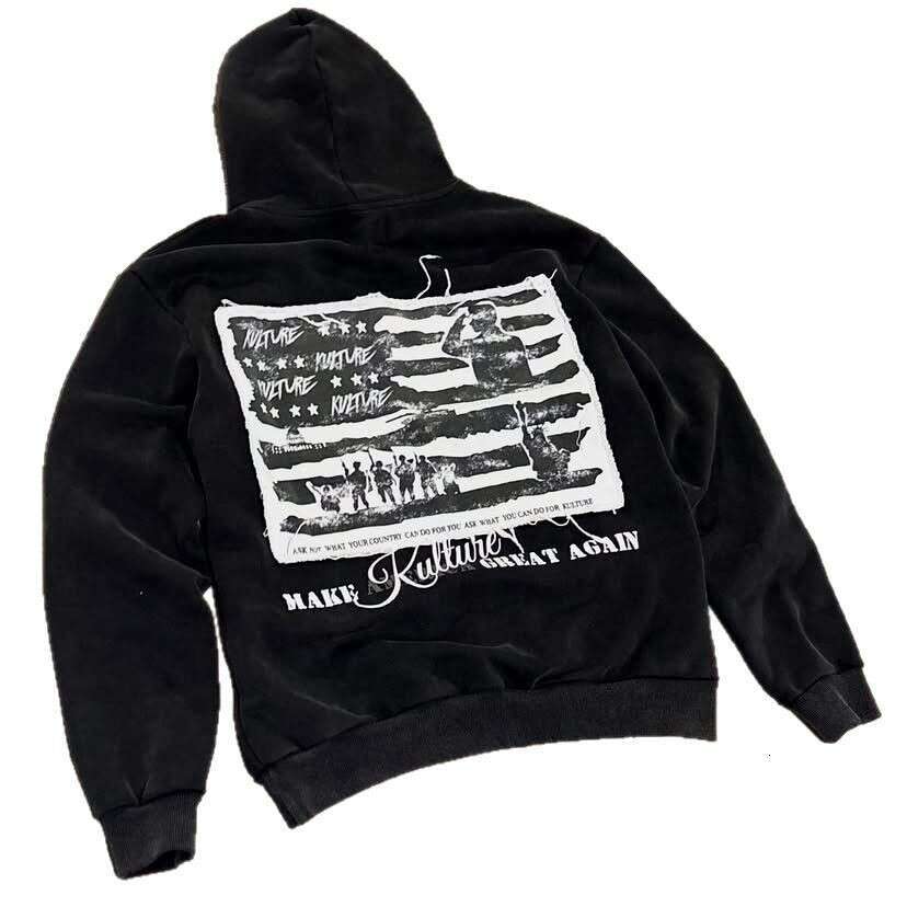 American cotton post apocalyptic wasteland style men's and women's patchwork embroidery three-dimensional pattern hole design hooded sweatsh
