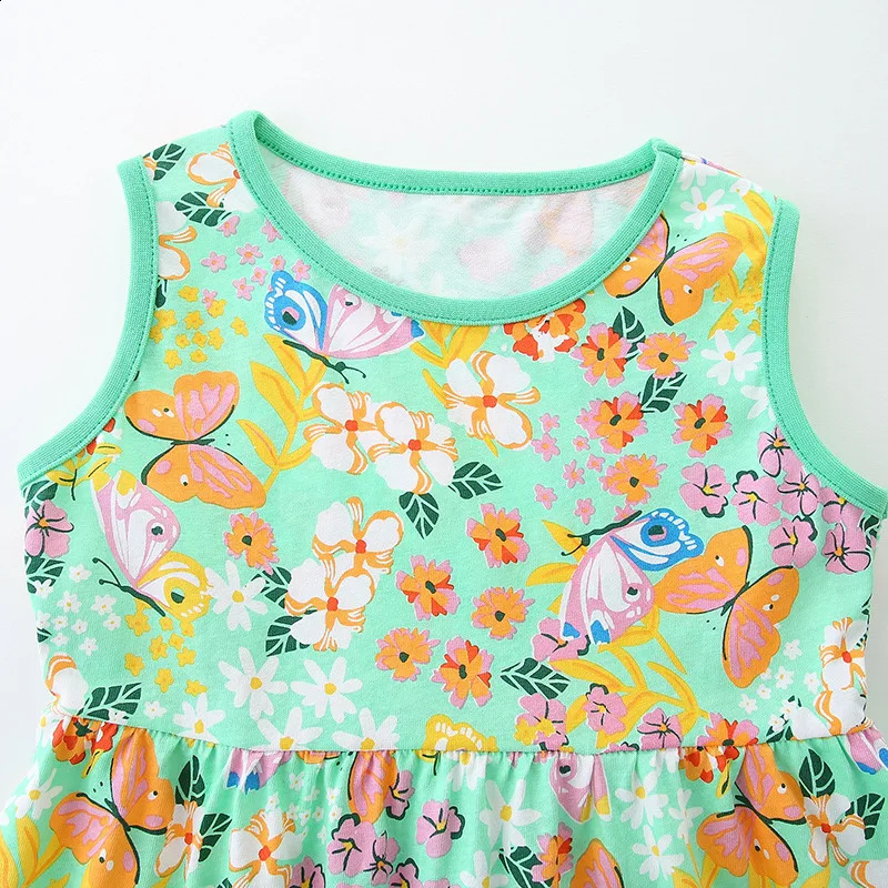 UNITIM Ins Summer Children Girls Sleevless Dress Cotton Thin Full Printed Ruched Cool Baby Girls Dress Kids Girls Dresses 250408