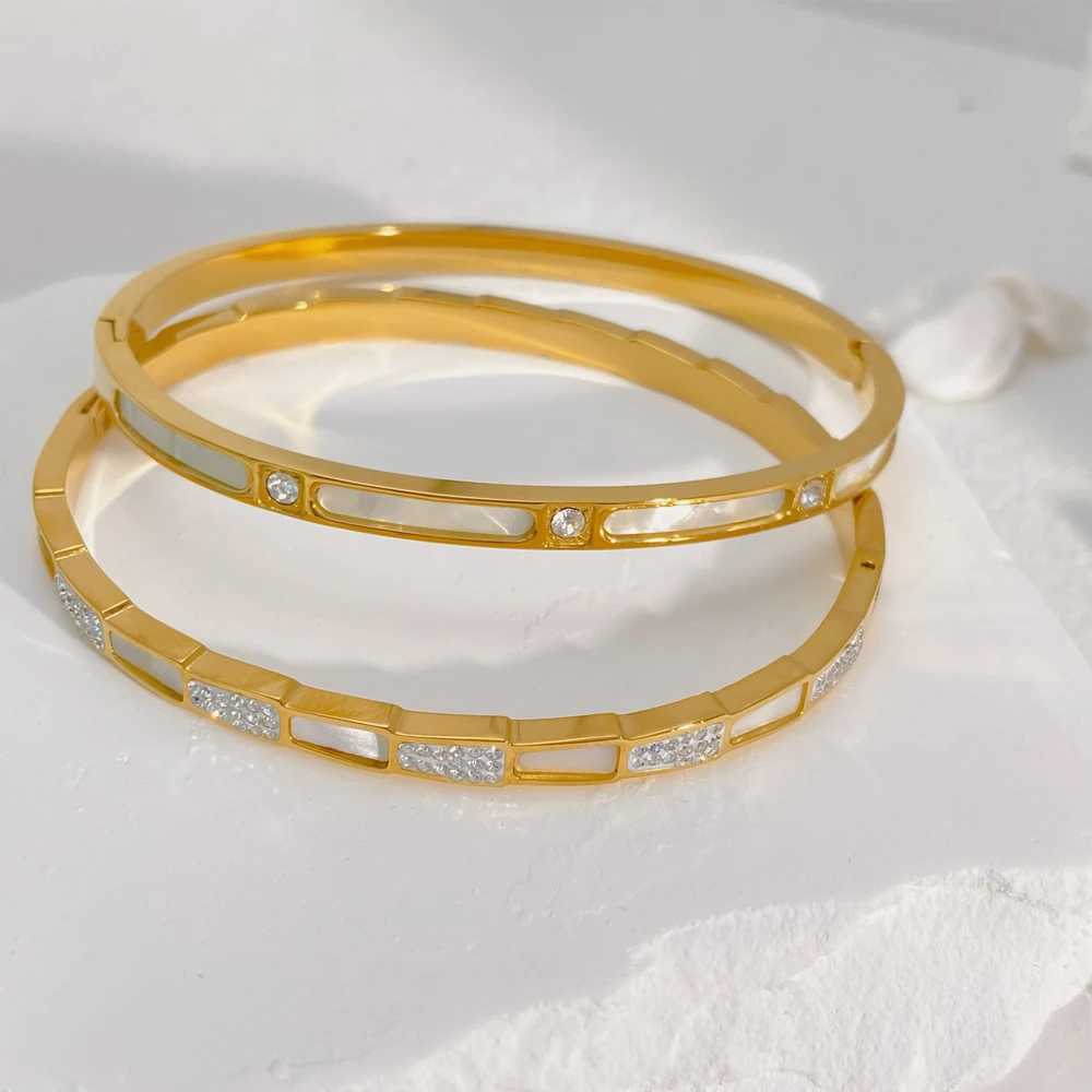 2PCS Stainless Steel Classic Design Shell Zircon Bracelet Womens Luxury Brand Wedding Jewelry Titanium Steel Y250408
