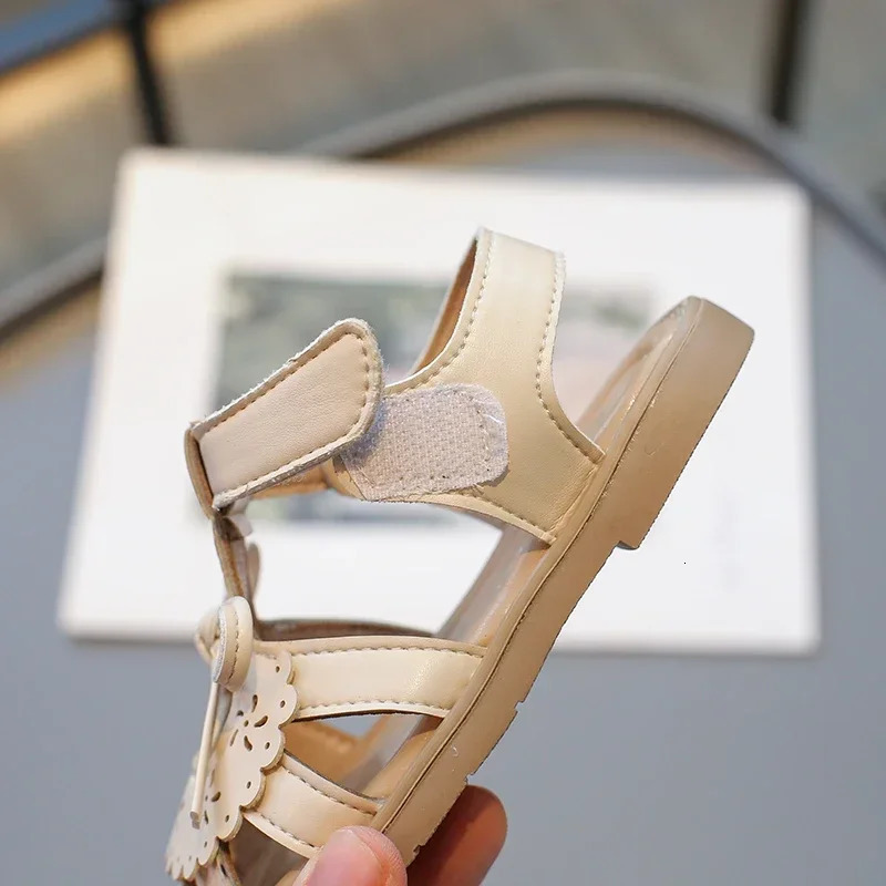 Girls Baby Sandals Summer Bow Beige Soft Girls Walking Shoes 2-12 Years Old Pink Fashion Non-slip Children Sandals Baby Shoes 250407