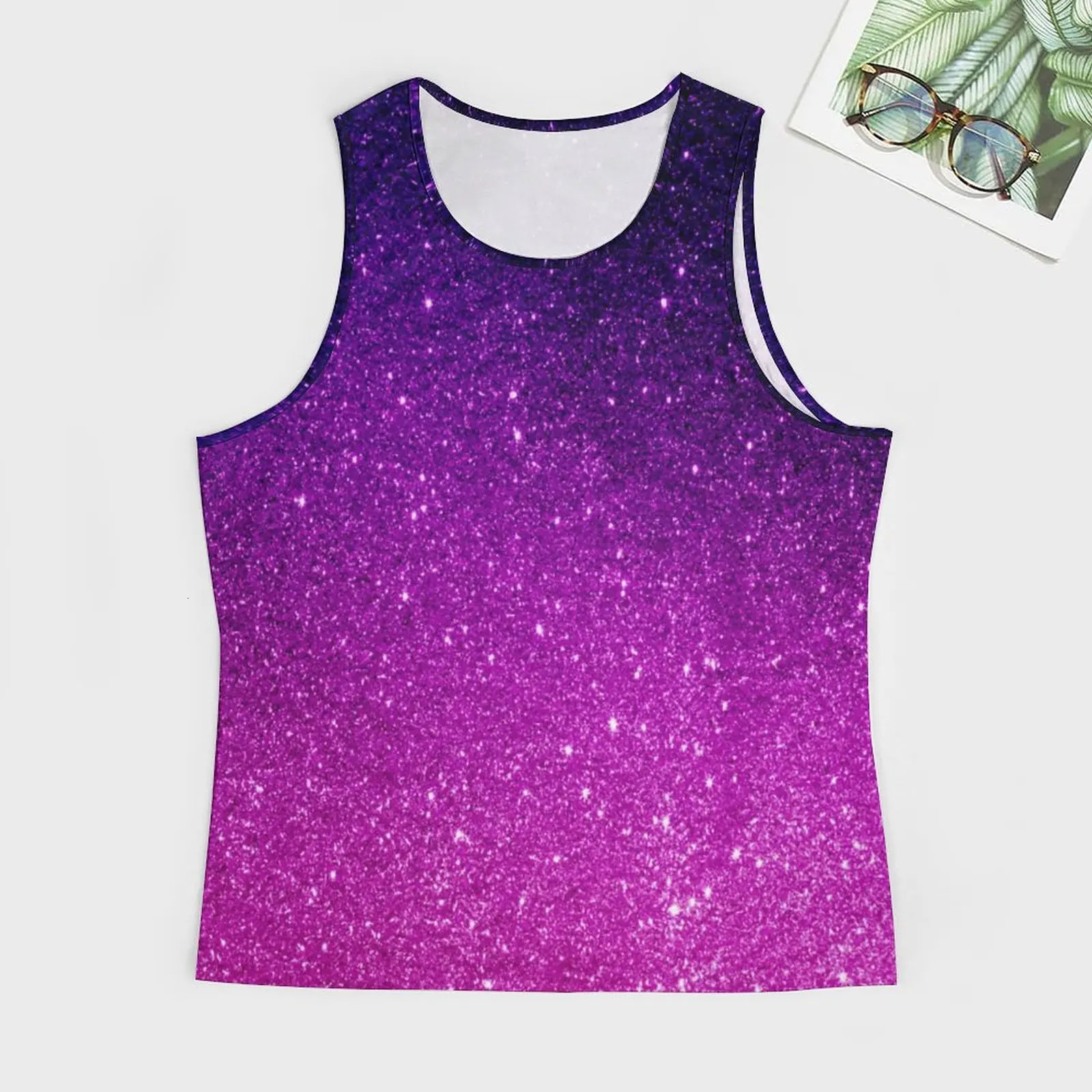 Flash Ombre print beach vest magic purple fitness top mens customized sports shirt sleeveless vest plus size 250402
