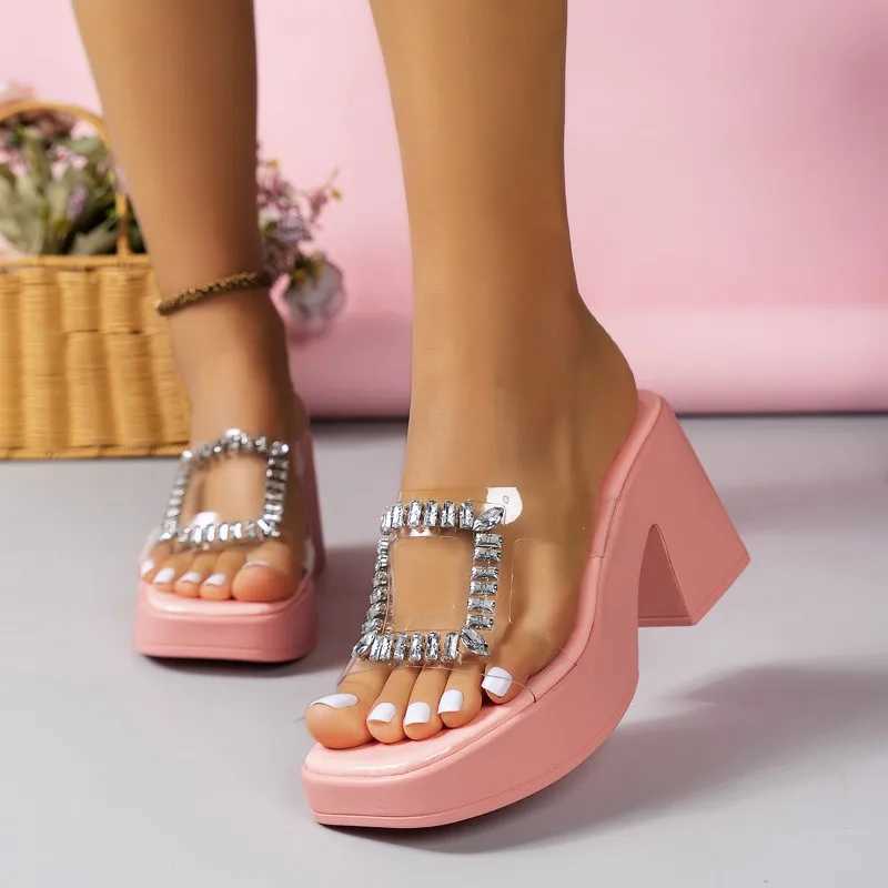 High heels womens summer Fi short and chubby slippers sandals square thick sole platform beach shoes womens high heelsXJ250407