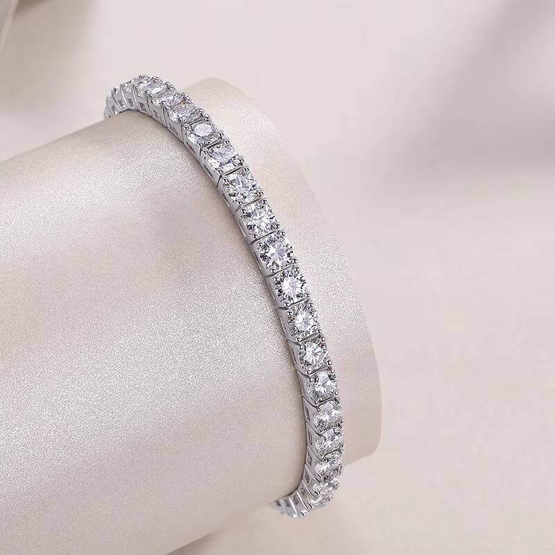 S925 Silver Round Moissanite Bracelet White Color Women Jewelry Bracelet with GRA Certificate 20cm Length Tennis Chain Bracelet