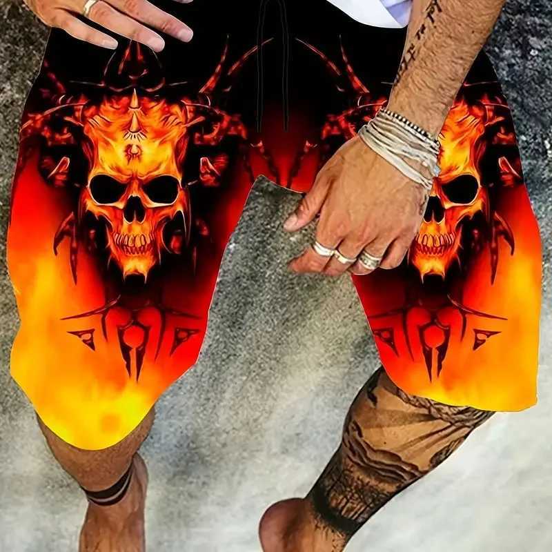 New mens beach shorts horror skeleton 3D printed board shorts summer swimming relay elastic waist brushed Hawaiian style holiday W250407