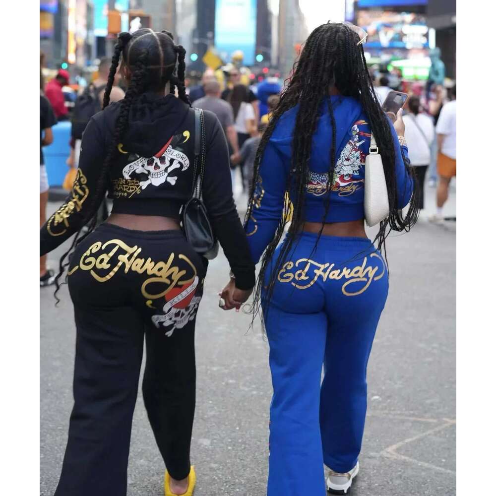 Bangniweigou Skull Love Print Zipper Short Cardigan + High Waist Straight Leg Pants Two Piece Set Women Tracksuit Autumn Winter