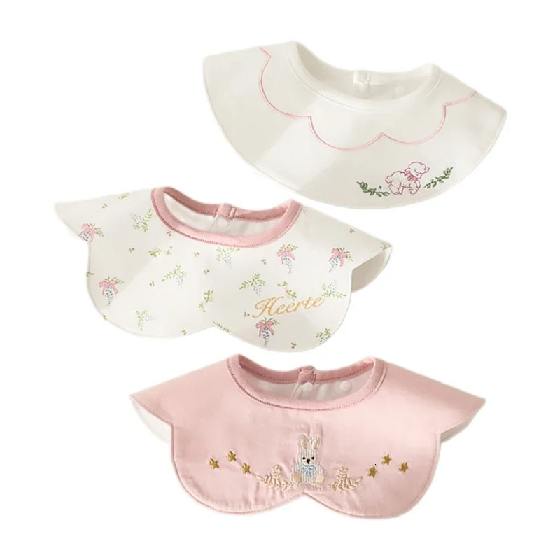 3Pcs Waterproof INS Korean Baby Cotton Bibs Cartoon Embroidery Burp Cloths Boys Girls Care Saliva Towel Kids Accessories 250407